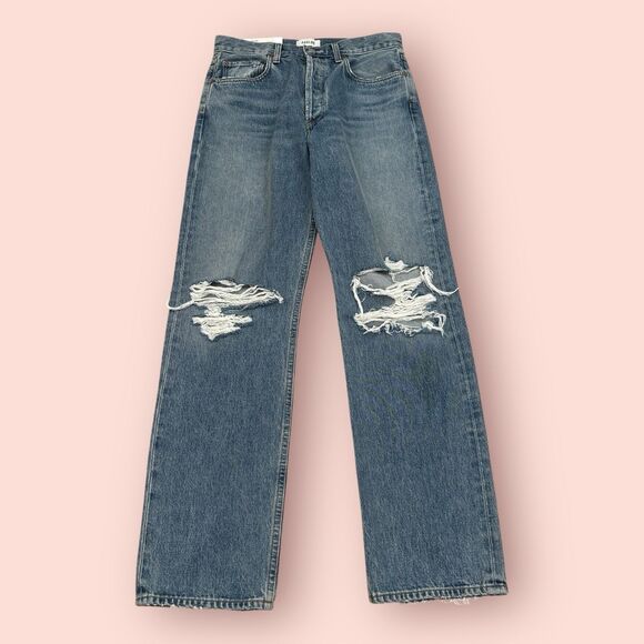 Agolde Kelly Jean Women 27 Blue Backdrop Distressed High-rise Straight Leg NWT - Picture 1 of 8